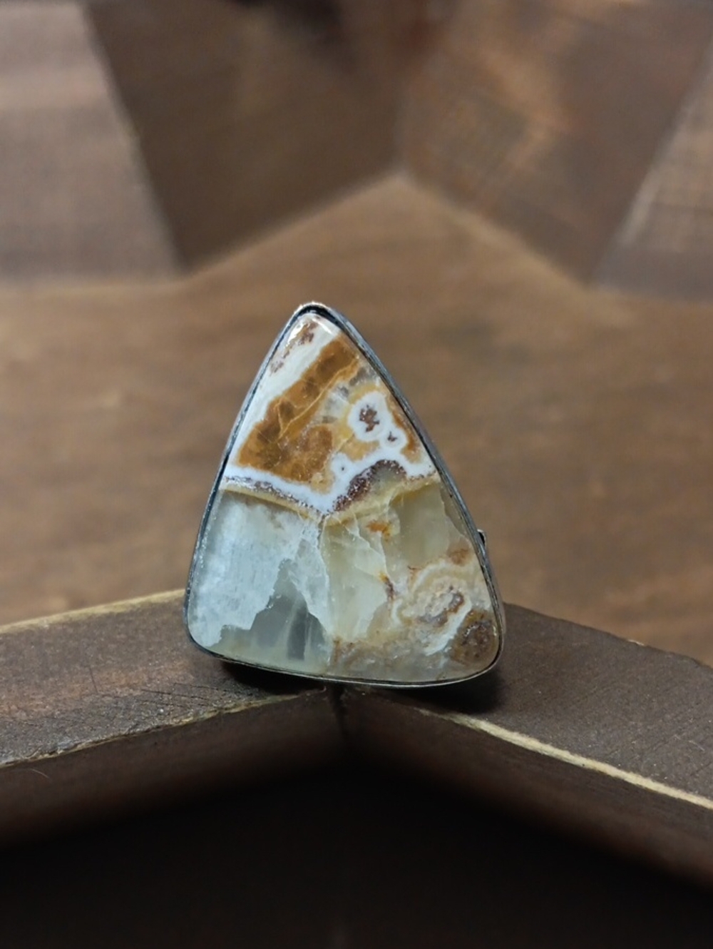 Natural Agate Triangle Statement Ring in Cream and Brown